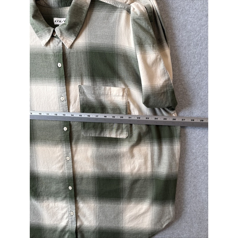 NWT Ava Viv Plaid Flannel Button Down Shirt Green Cream Plus 1X Soft Shacket - Picture 5 of 11